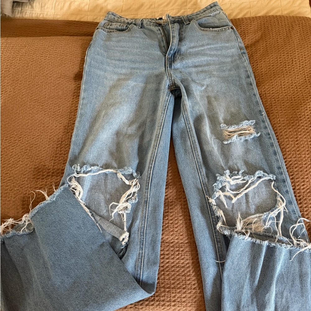 Abound Light Blue Distressed Wide Leg Jeans